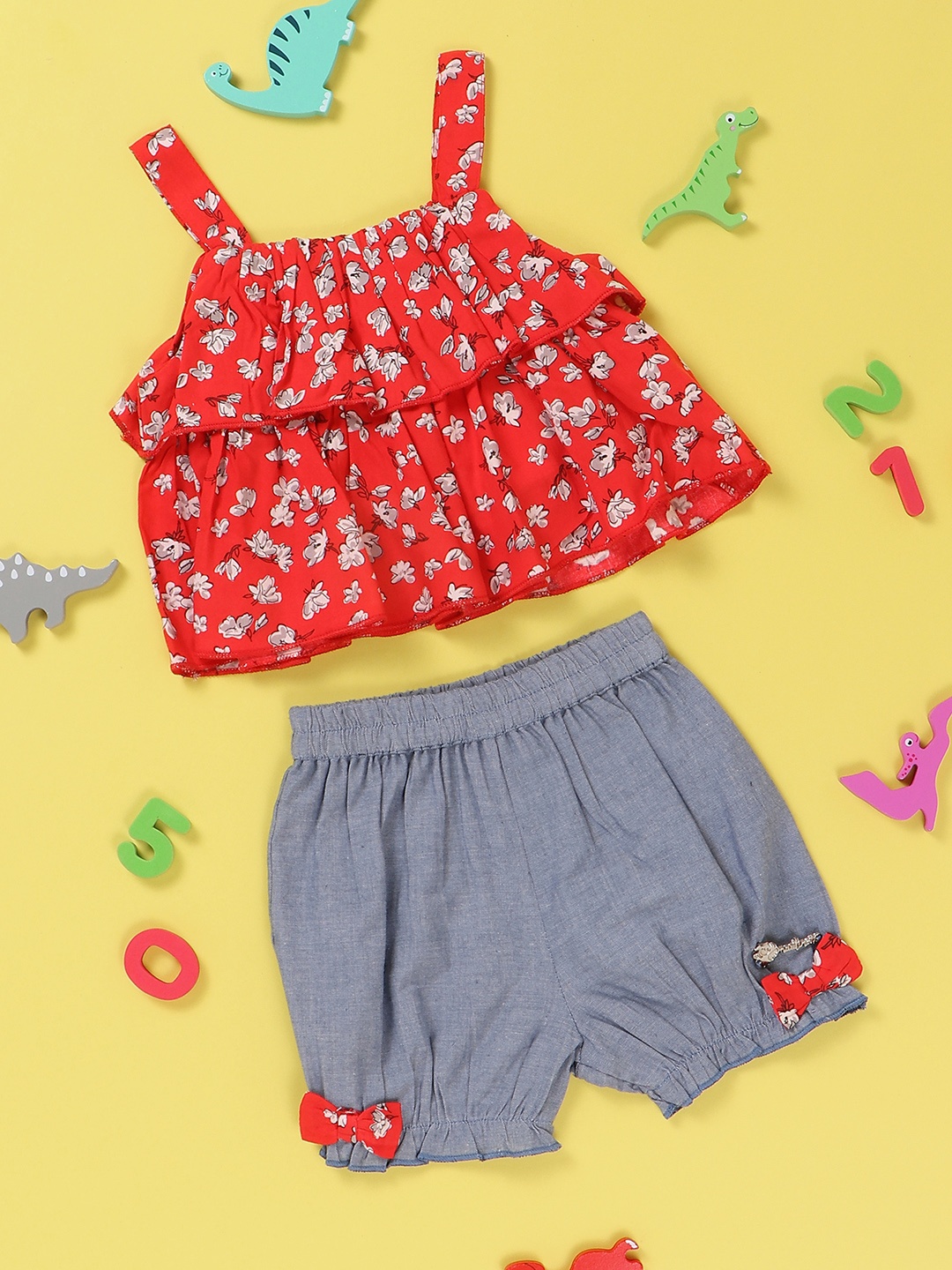 

Nauti Nati Girls Floral Printed Top with Shorts Set, Red