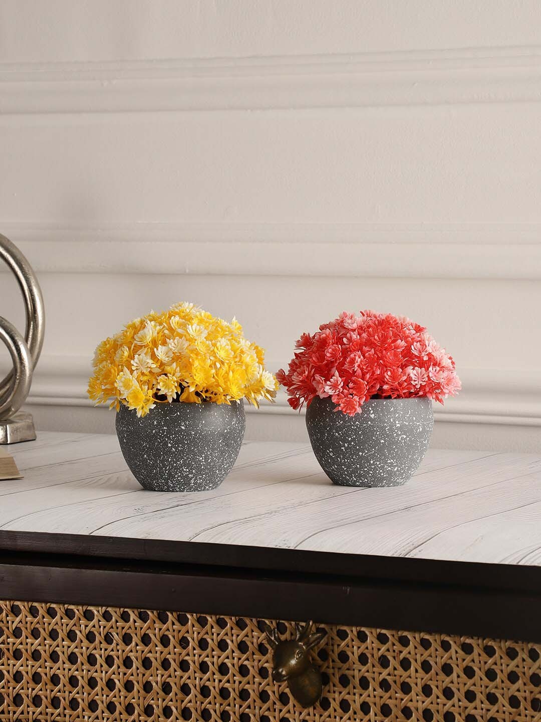 

FOLIYAJ Yellow & Red 2 Pcs Artificial Plants With Flowers & Pots