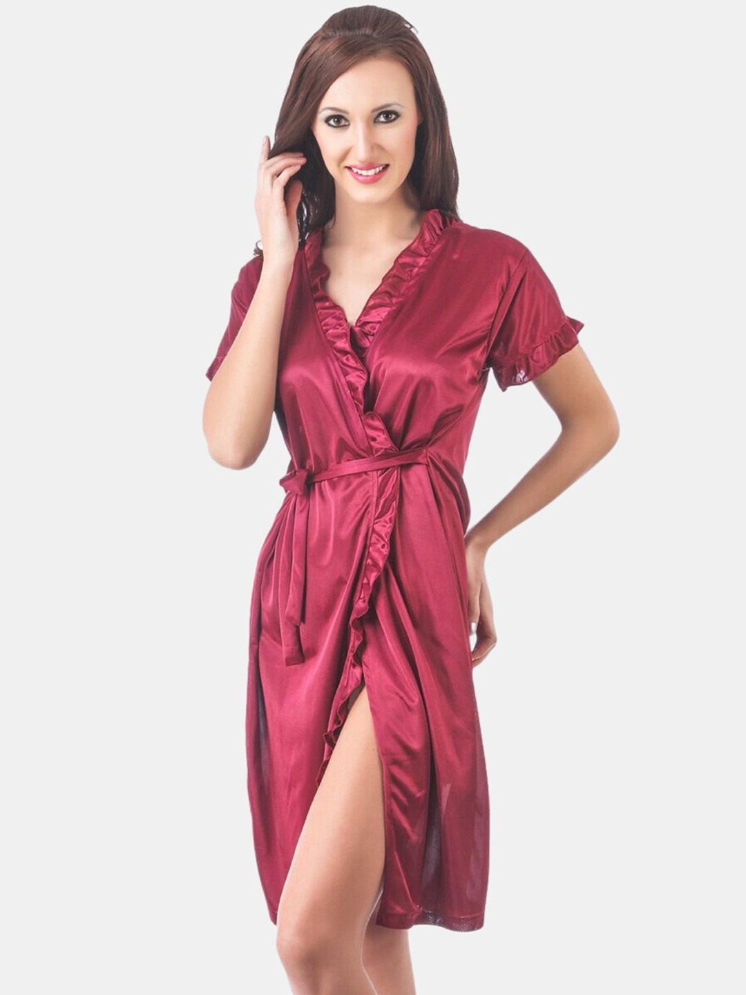 

Fasense Satin Robe, Maroon