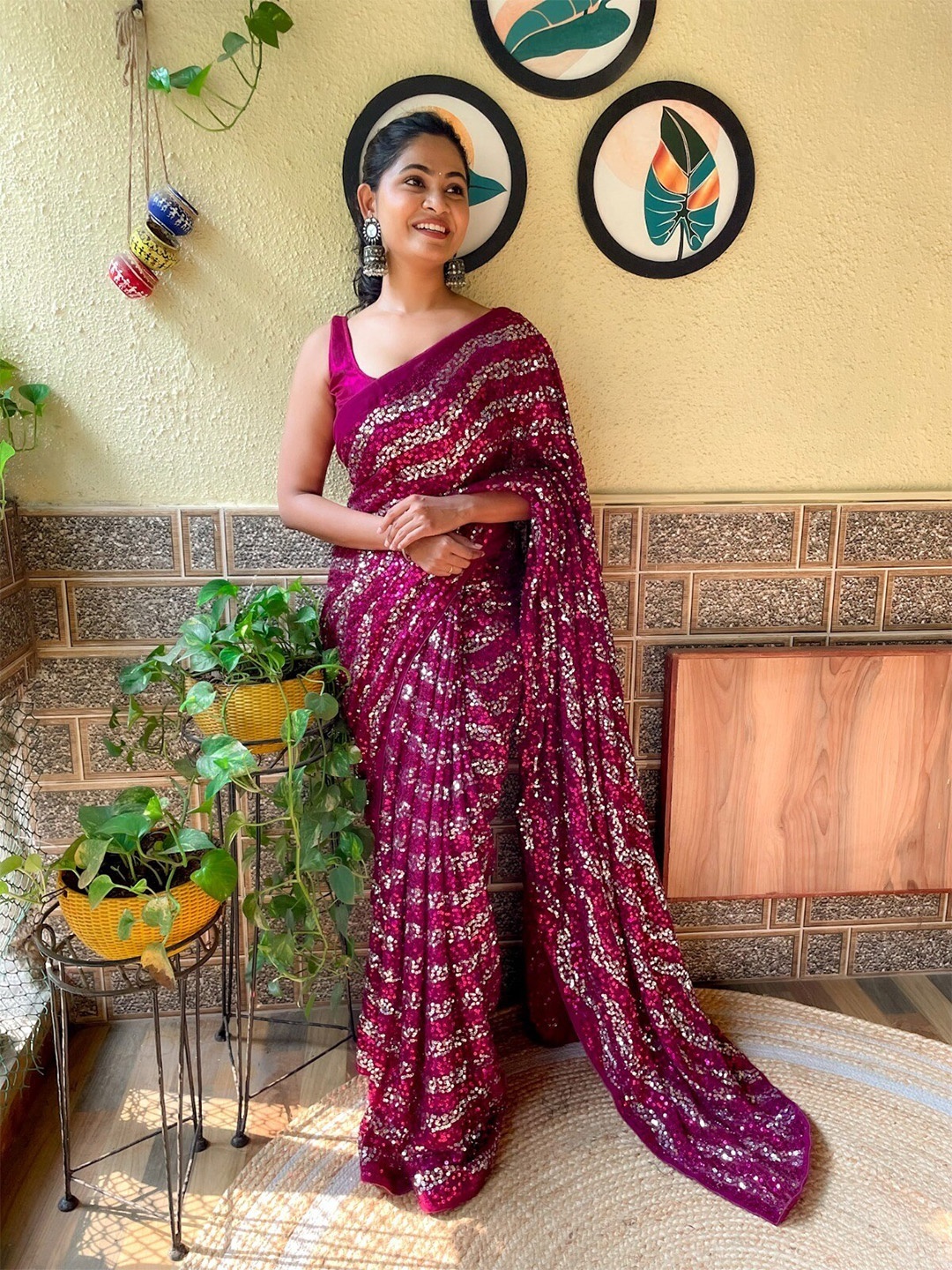 

Mitera Embellished Sequinned Poly Georgette Saree, Purple