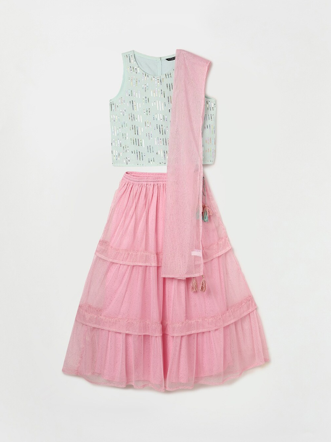 

Melange by Lifestyle Girls Sequinned Ready to Wear Lehenga & Blouse With Dupatta, Pink