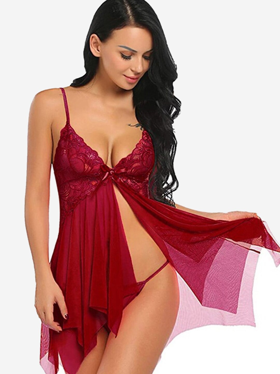 

FIMBUL Self Design Baby Doll, Maroon