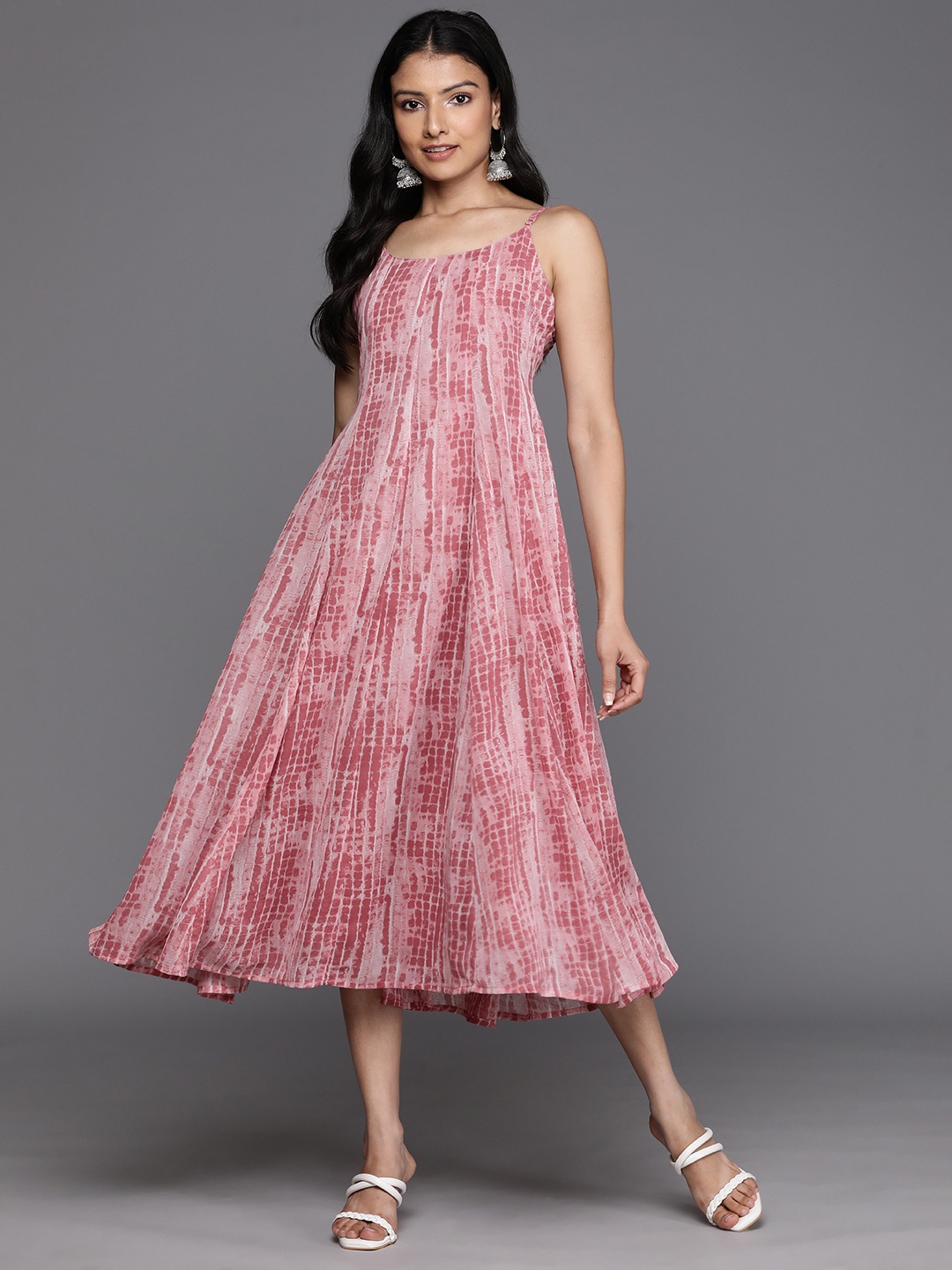 

Varanga Abstract Print Georgette Midi Dress, Pink