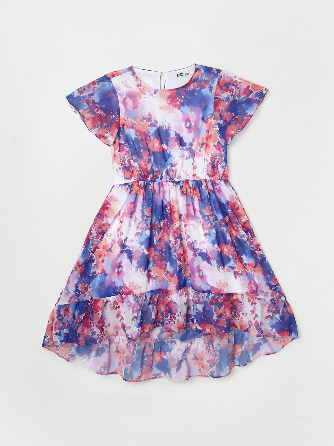Fame Forever by Lifestyle Girls Floral Printed Flared Sleeves Fit & Flare Dress, Peach