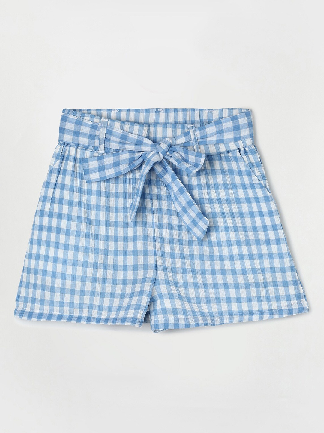 

Fame Forever by Lifestyle Girls Checked Pure Cotton Shorts, Blue