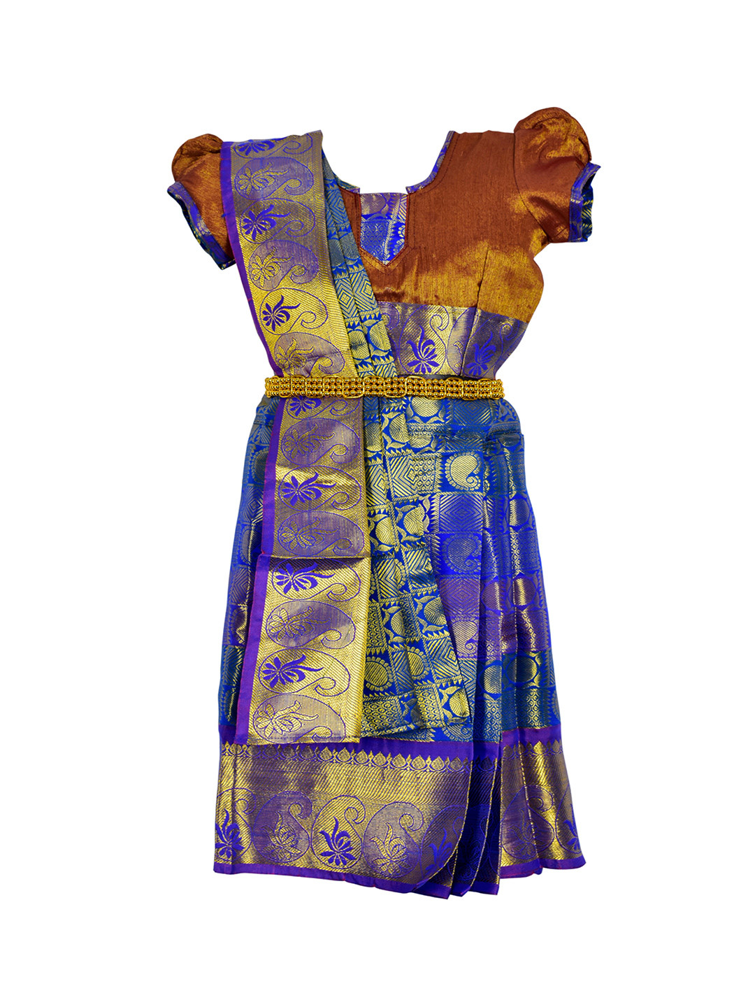 

AMIRTHA FASHION Girls Maroon & Blue Ready to Wear Lehenga & Blouse With Dupatta