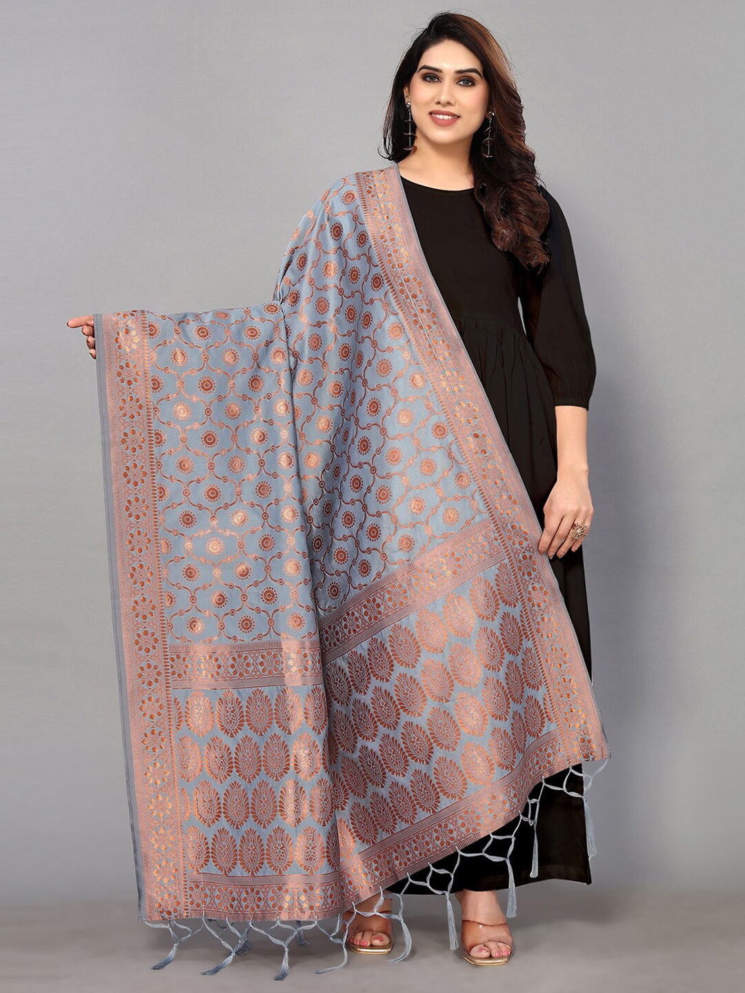 

Satrani Ethnic Motifs Woven Design Zari Dupatta, Blue