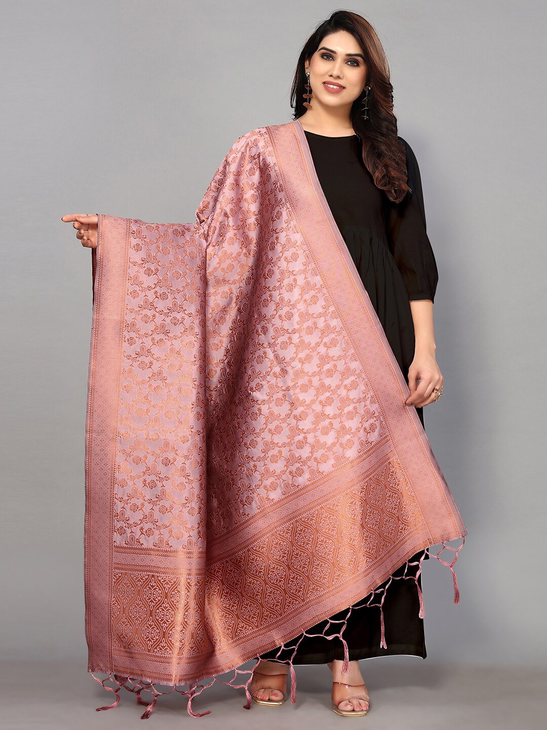 

Satrani Ethnic Motifs Woven Design Silk Blend Zari Dupatta, Purple