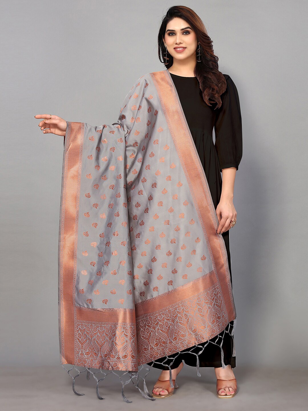 

Satrani Ethnic Motifs Woven Design Dupatta, Gold