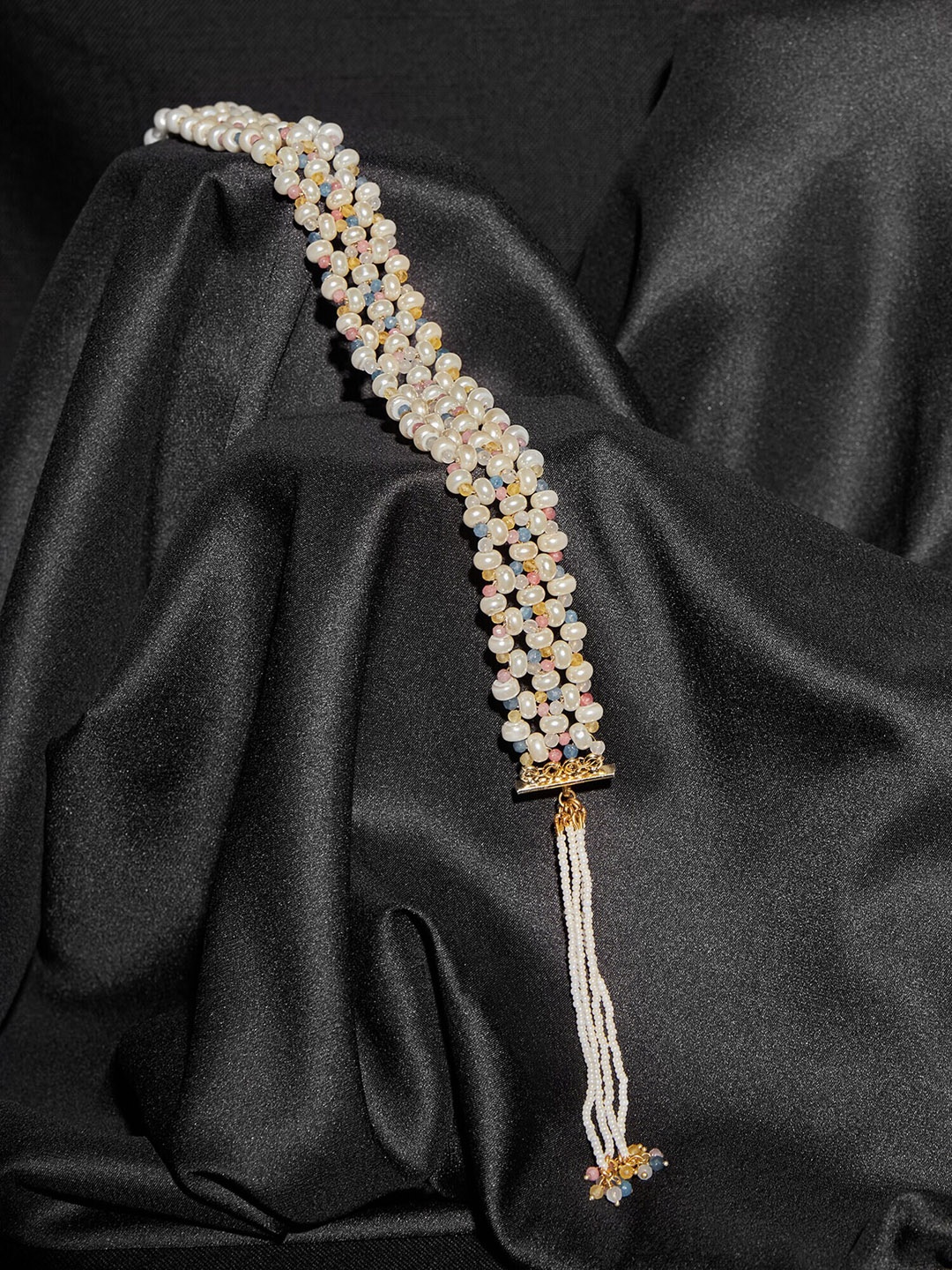 

D'oro Gold-Plated Pearls-Studded & Beaded Matha Patti, White