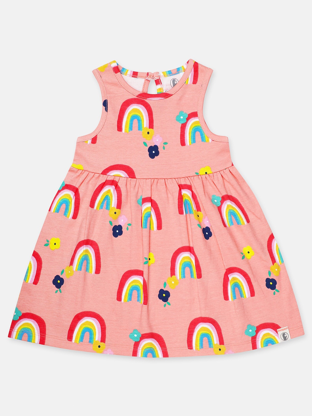 

Babysafe Infant Girls Conversational Printed Cotton A-Line Dress, Peach
