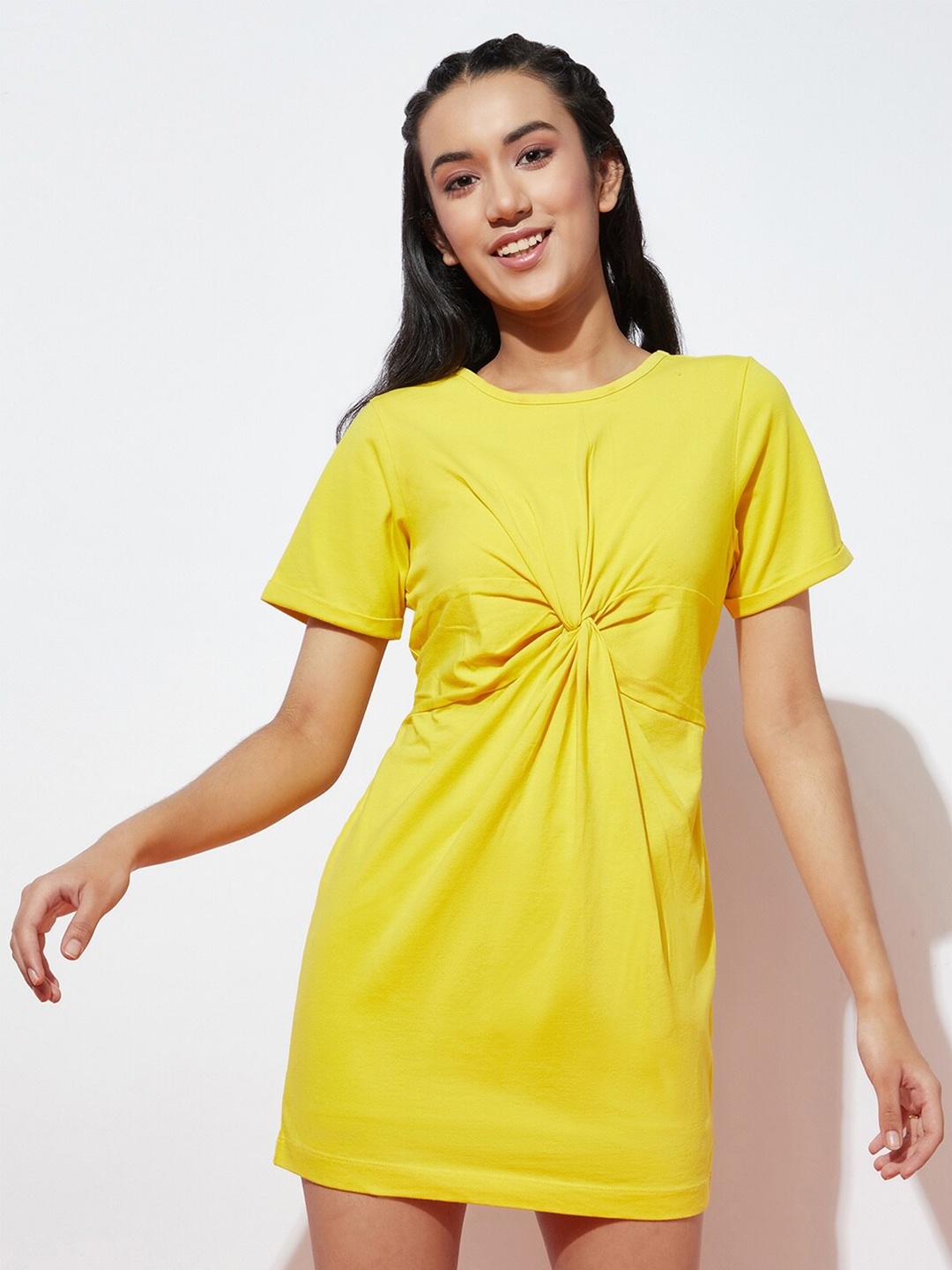 

SPUNKIES Twisted Cotton Sheath Mini Dress, Yellow