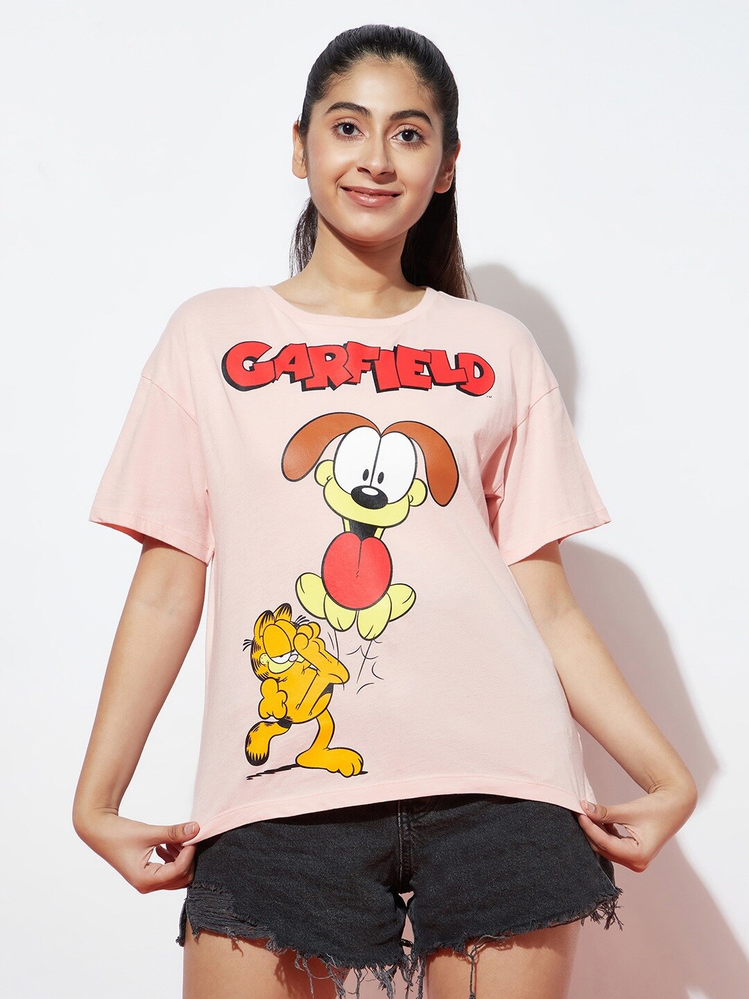 

SPUNKIES Teen Girls Humour & Comic Garfield Printed Cotton T-Shirt, Peach