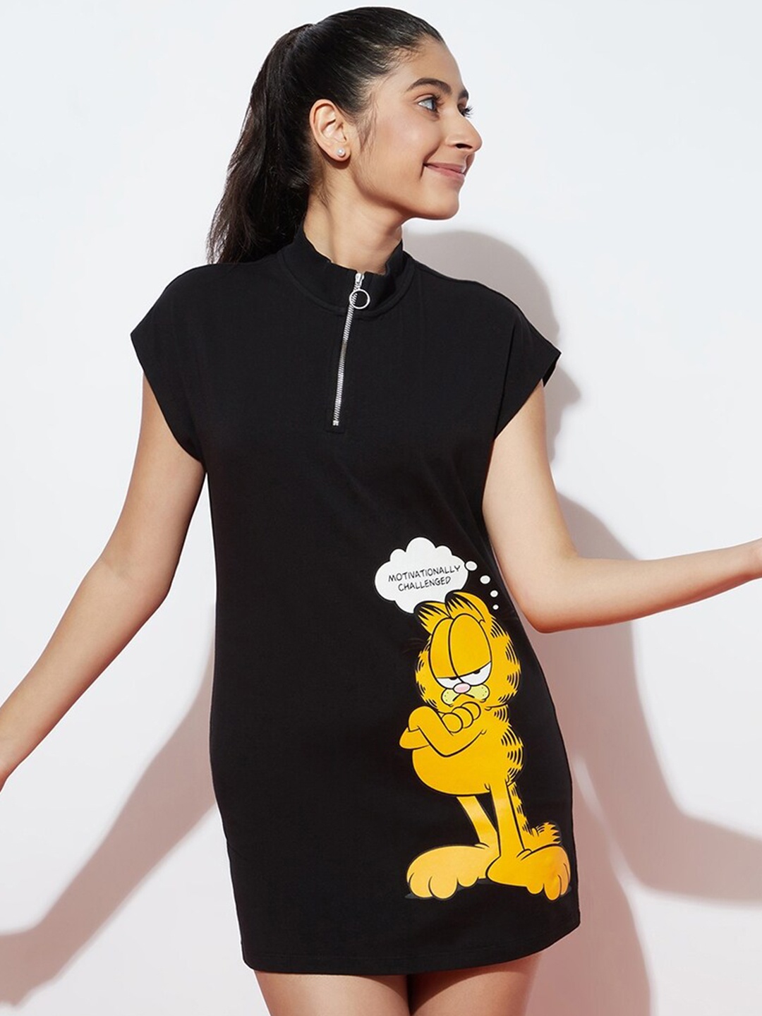 

SPUNKIES Garfield Printed Cotton T-shirt Mini Dress, Black