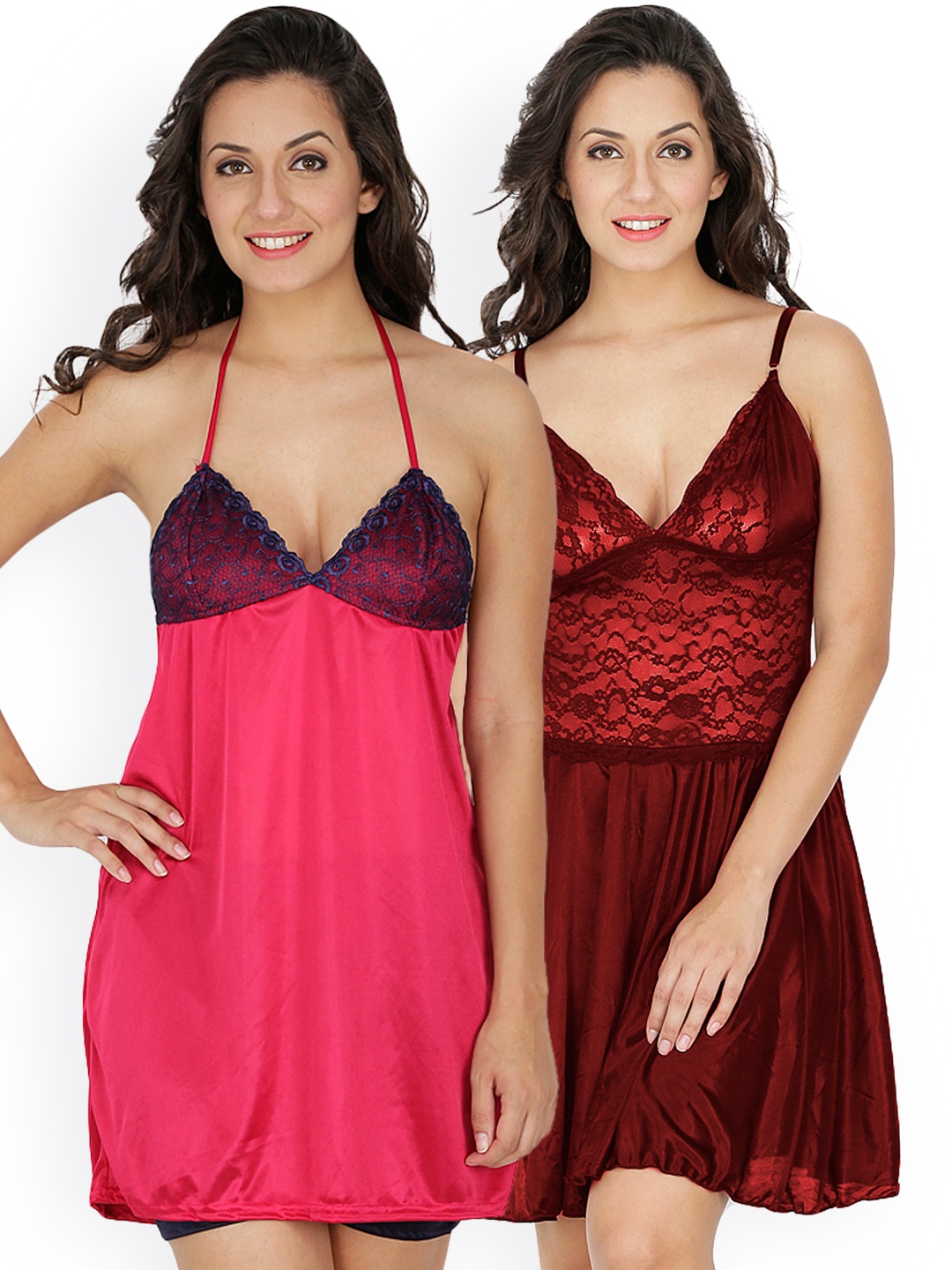 

Klamotten Pack of 2 Lace Nightdresses 07-07K, Maroon