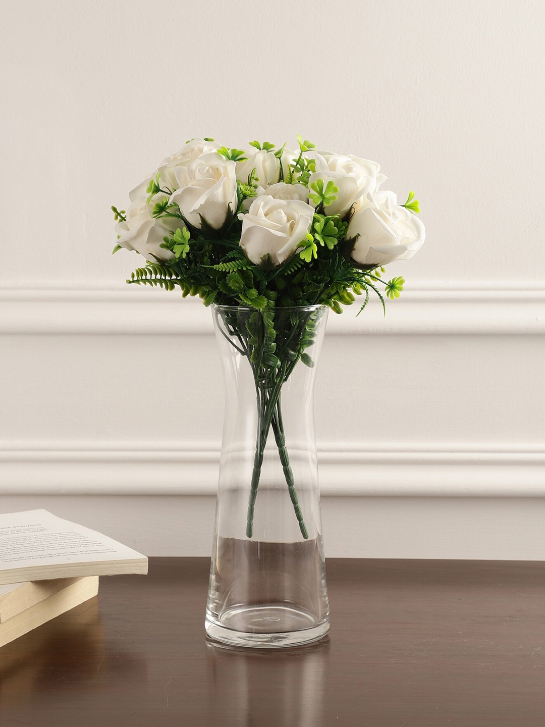 

FOLIYAJ White & Green 2 Pcs Rose Bunches Artificial Flowers