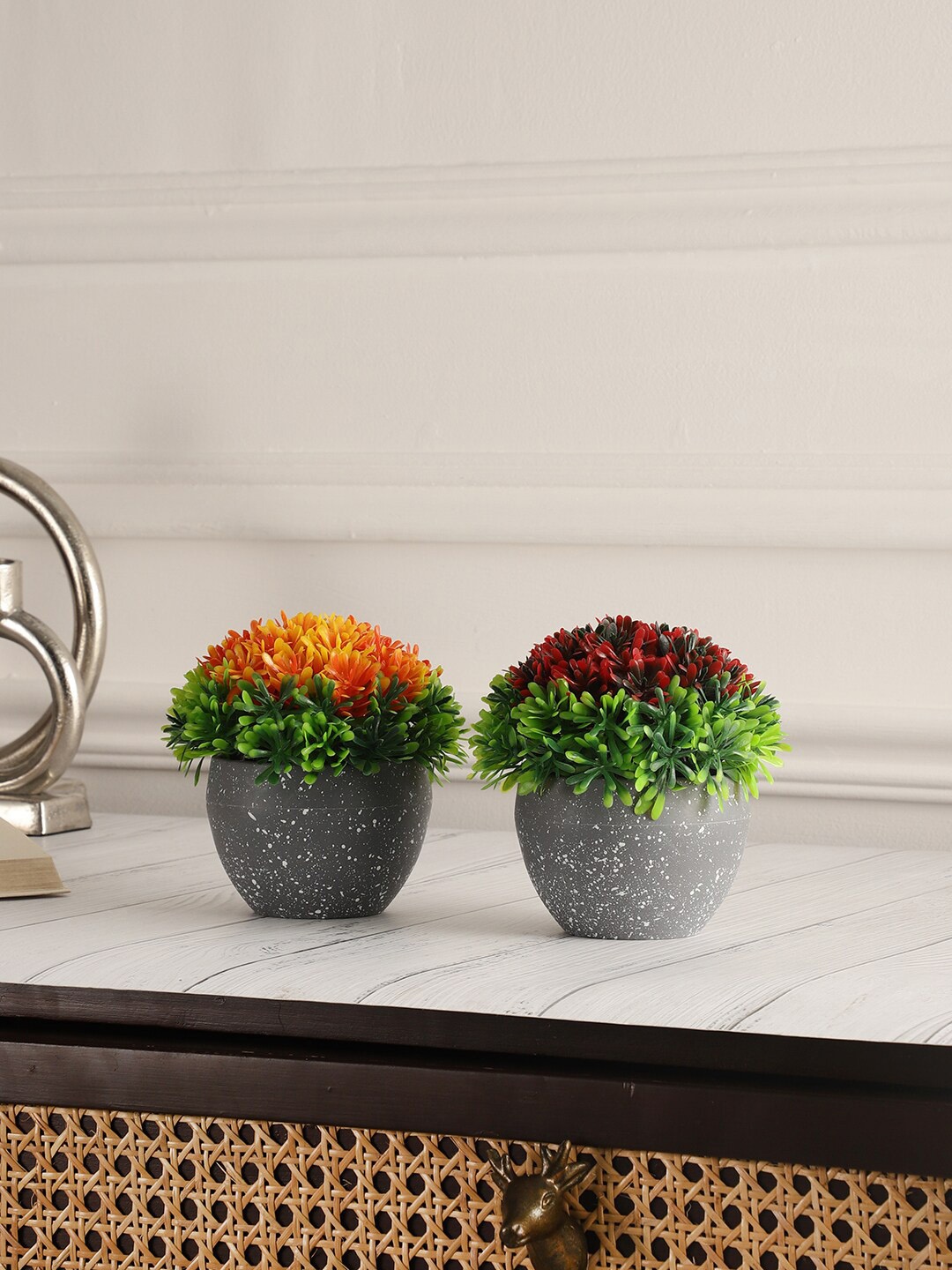 

FOLIYAJ Green & Grey 2 Pcs Artificial Plants With Pots