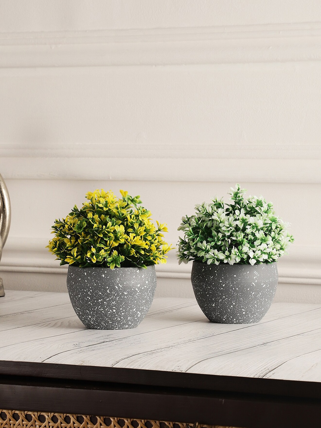 

FOLIYAJ Yellow & White 2 Pieces Faux Plants & Leaves With Pots