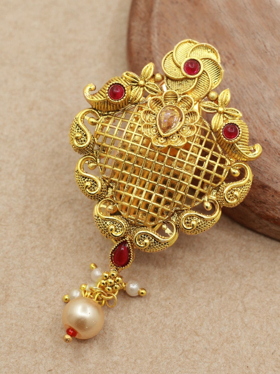 

SAIYONI Gold Plated Floral Design Antique Stone Studded Brooch Saree Pin