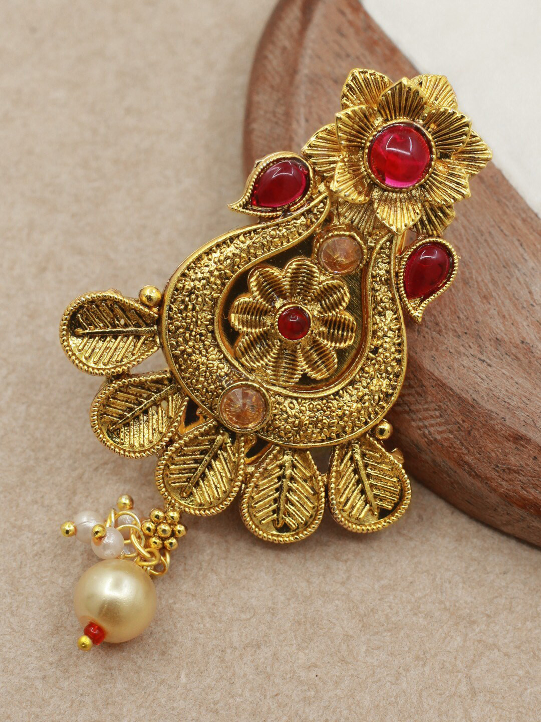 

SAIYONI Gold-Plated Stone Studded & Beaded Antique Brooch
