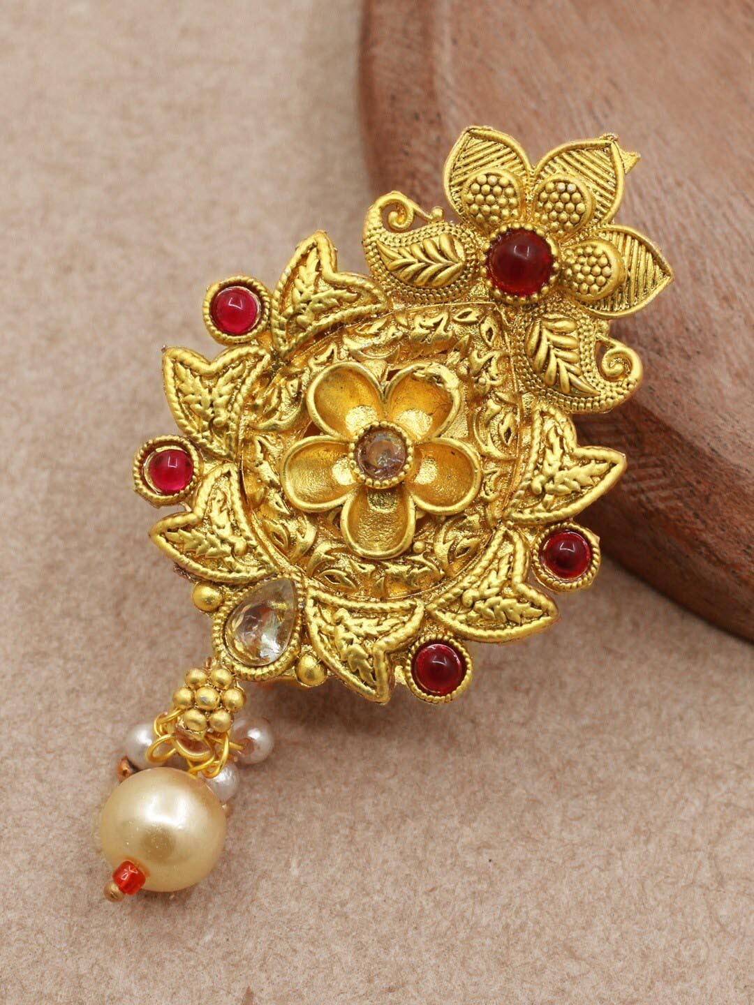 

SAIYONI Gold-Plated Stone Studded & Beaded Antique Brooch