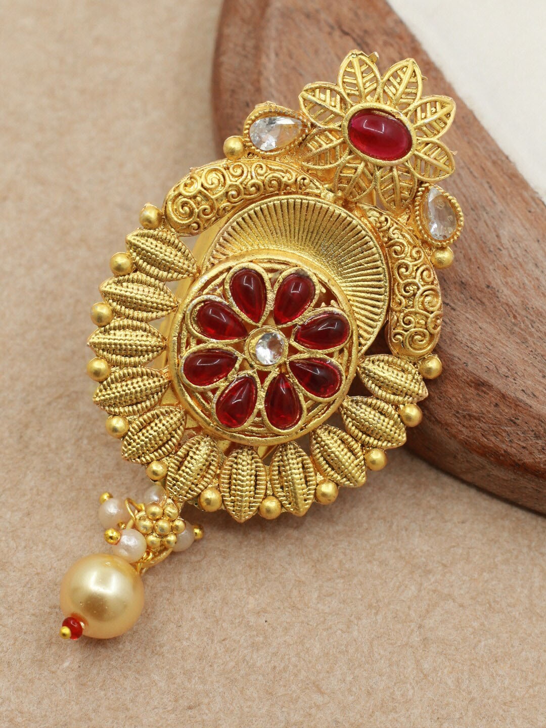 

SAIYONI Gold-Plated Stone Studded & Beaded Antique Brooch