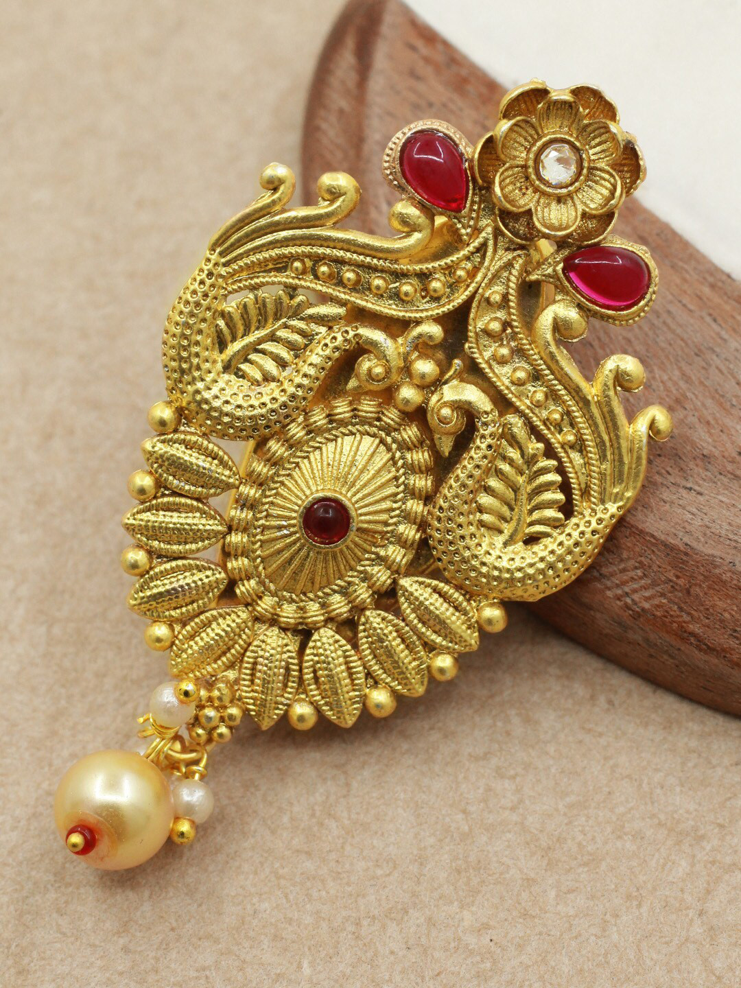 

SAIYONI Gold Plated Peacock Design Antique Stone Studded Brooch Saree Pin
