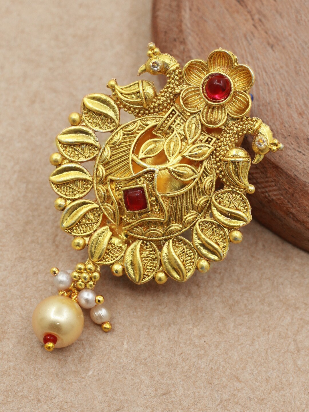 

SAIYONI Gold-Plated Stone Studded & Beaded Antique Brooch