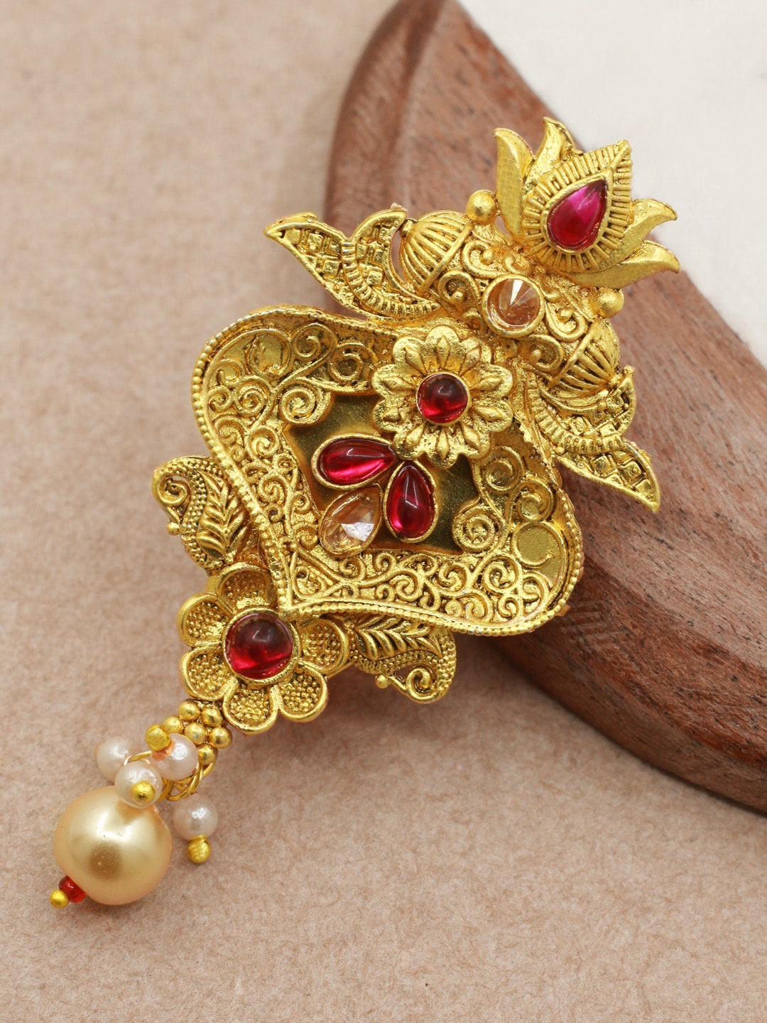 

SAIYONI Gold-Plated Stone Studded & Beaded Antique Brooch