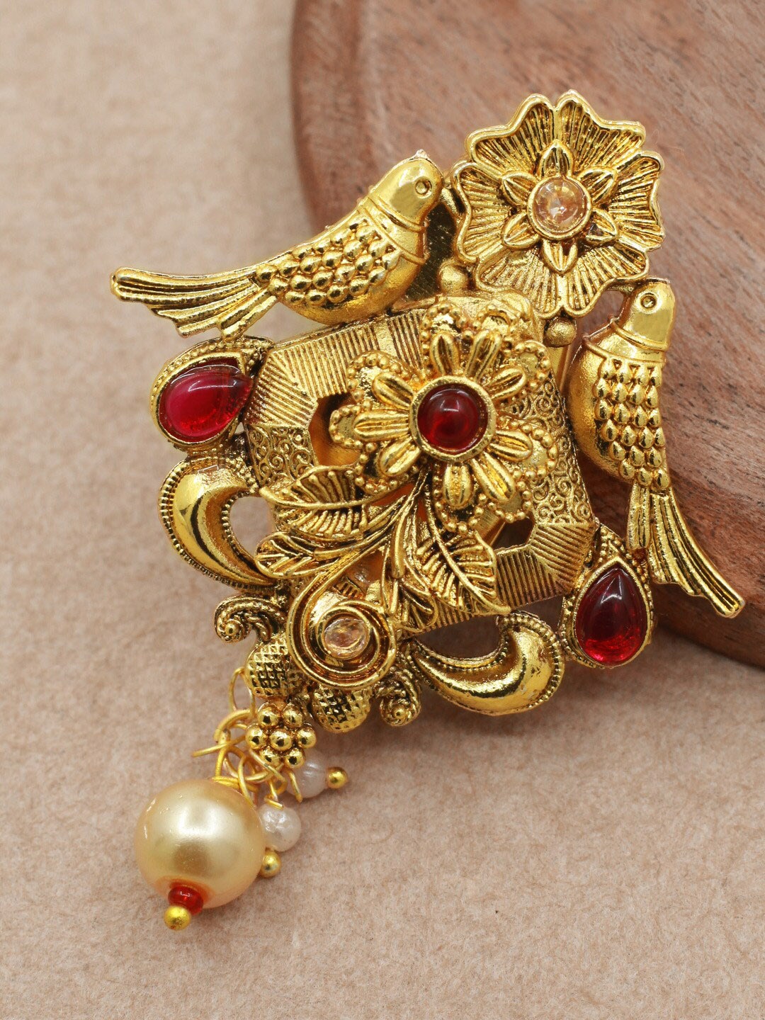 

SAIYONI Gold-Plated Stone-Studded Brooch