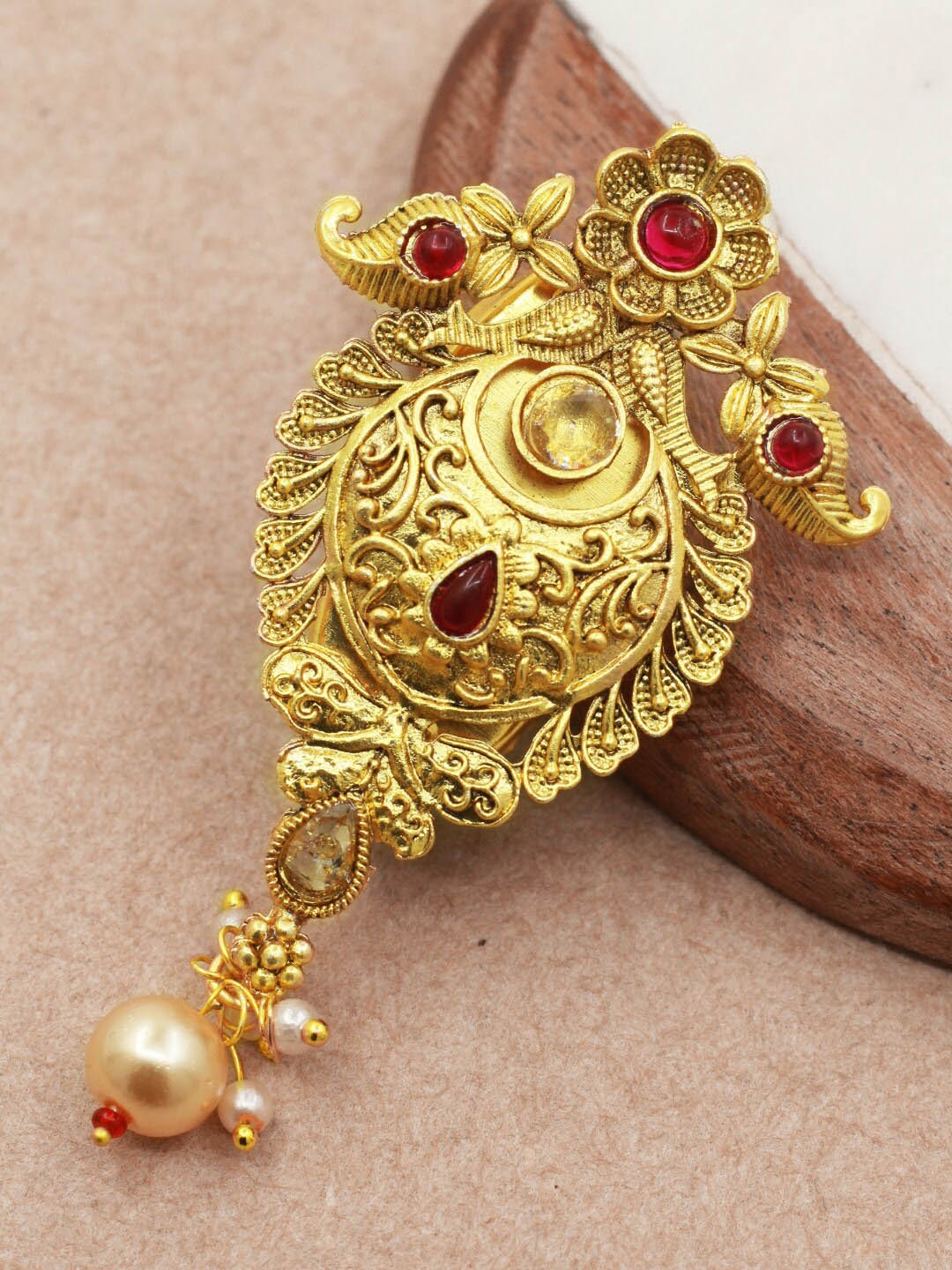 

SAIYONI Gold-Plated Stone Studded Antique Brooch