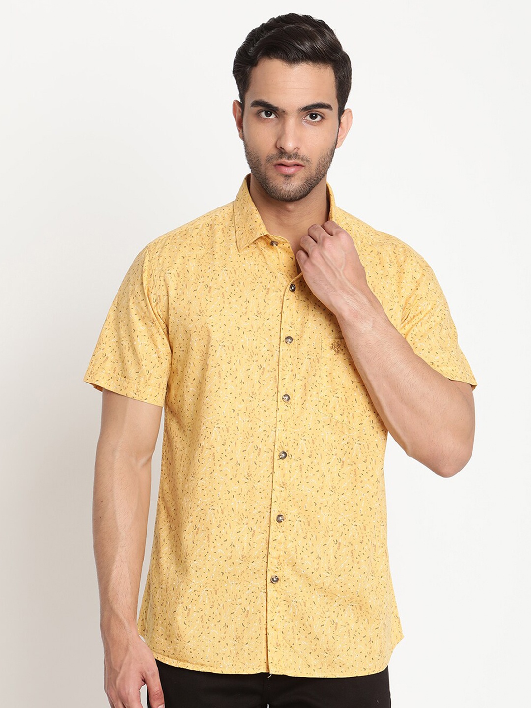 

Cantabil Micro Ditsy printed Spread Collar Comfort Cotton Casual Shirt, Mustard