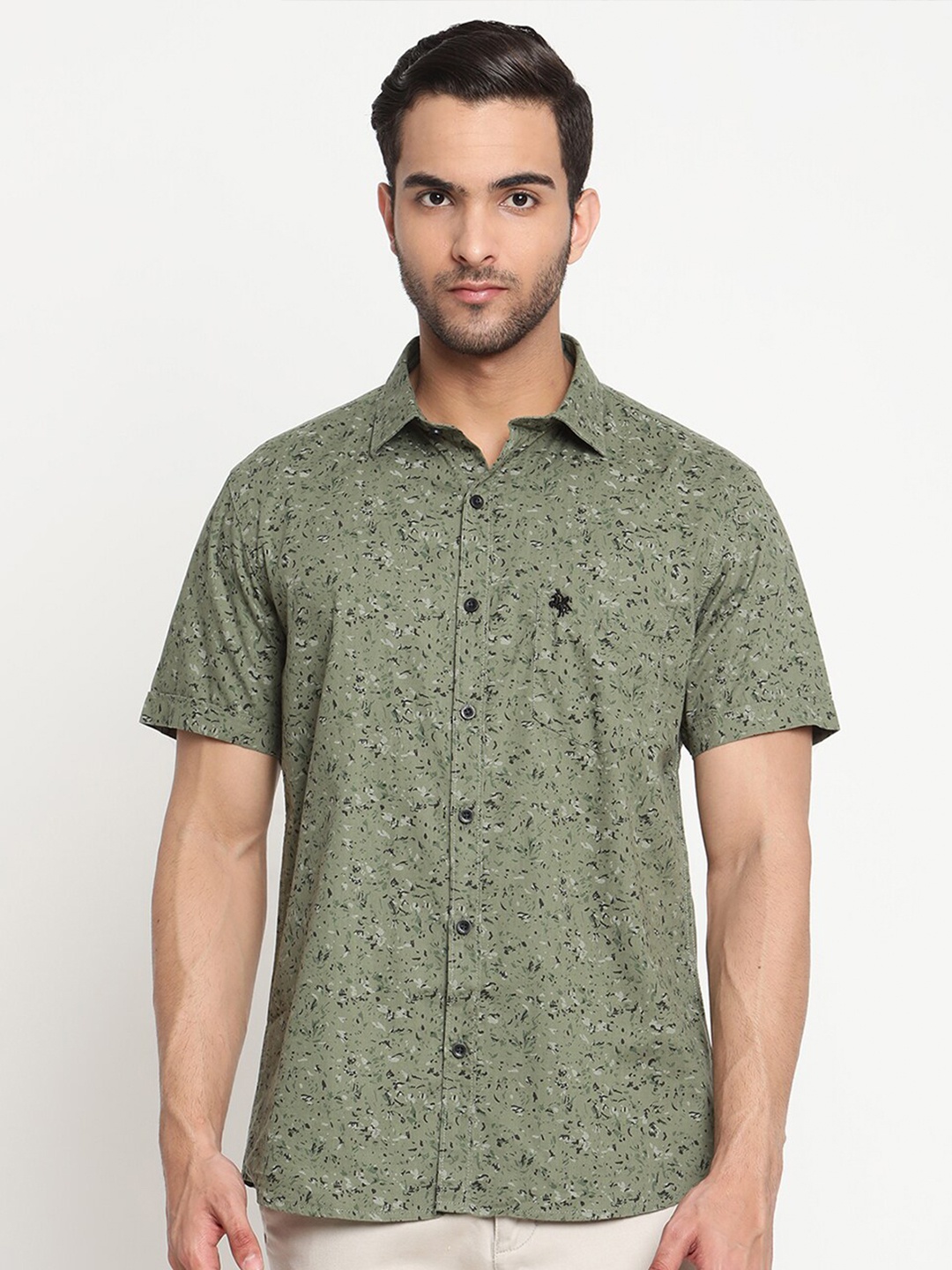 

Cantabil Abstract Printed Short Sleeves Cotton Casual Shirt, Olive