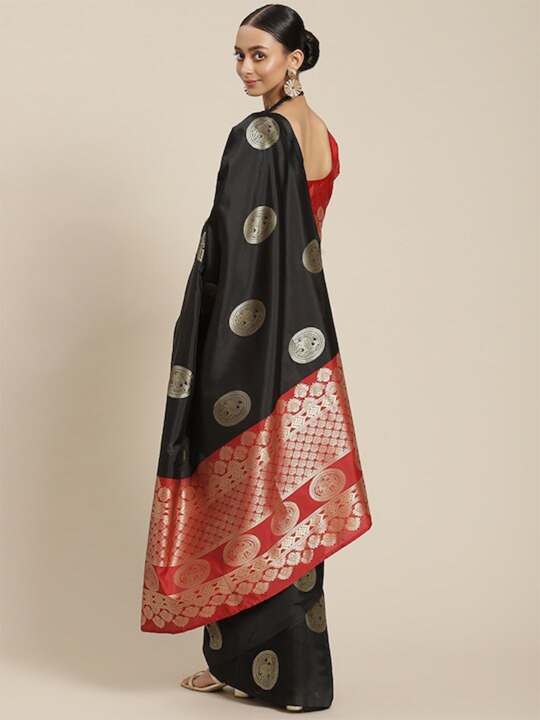 

AA-HA!! Ethnic Motifs Woven Design Zari Art Silk Banarasi Saree, Black
