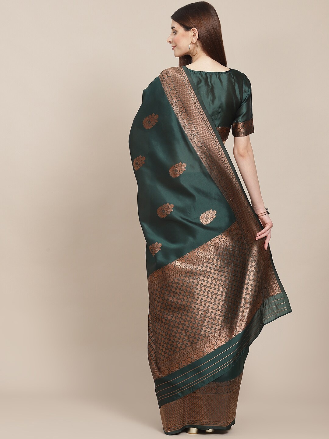 

AA-HA!! Ethnic Motifs Woven Design Zari Art Silk Banarasi Saree, Green