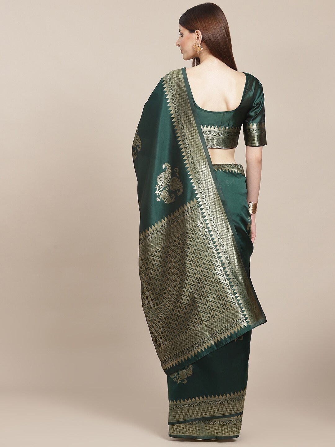 

AA-HA!! Ethnic Motifs Woven Design Zari Art Silk Banarasi Saree, Green