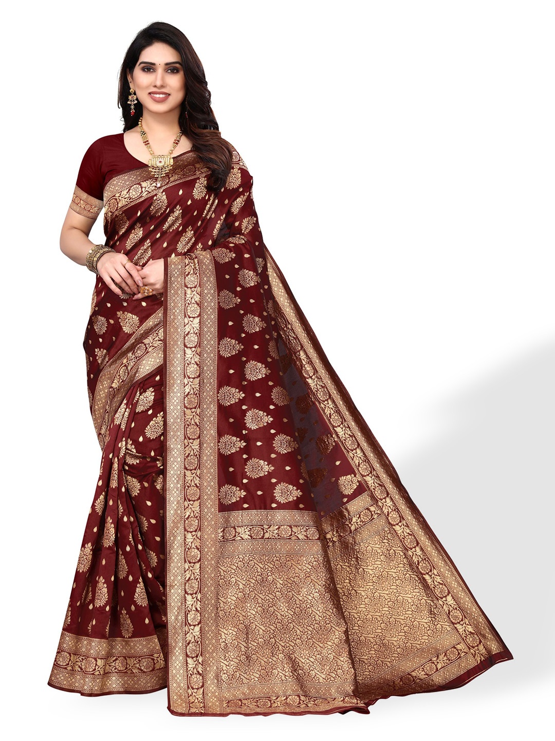 

AA-HA!! Ethnic Motifs Woven Design Zari Art Silk Banarasi Saree, Maroon