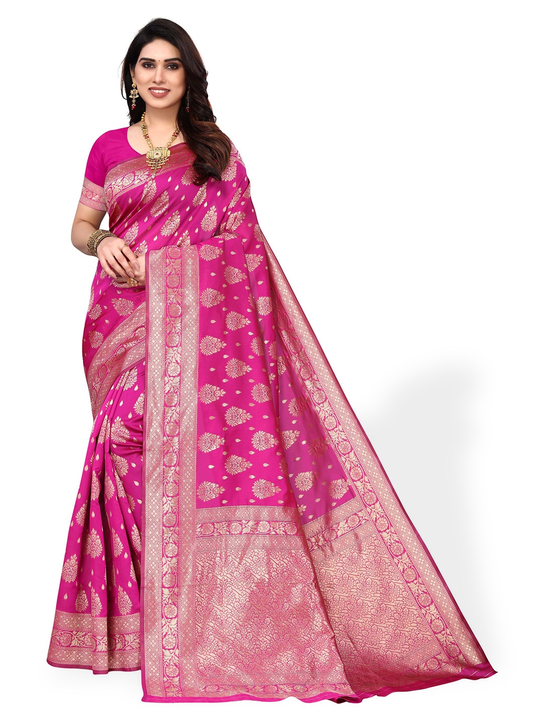 

AA-HA!! Ethnic Motifs Woven Design Zari Art Silk Banarasi Saree, Pink
