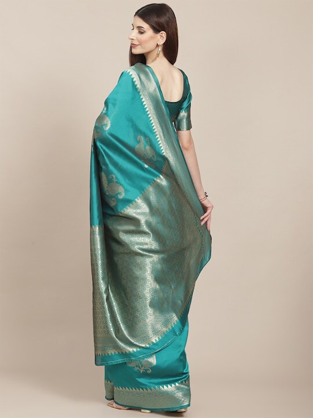 

AA-HA!! Ethnic Motifs Woven Design Zari Art Silk Banarasi Saree, Teal
