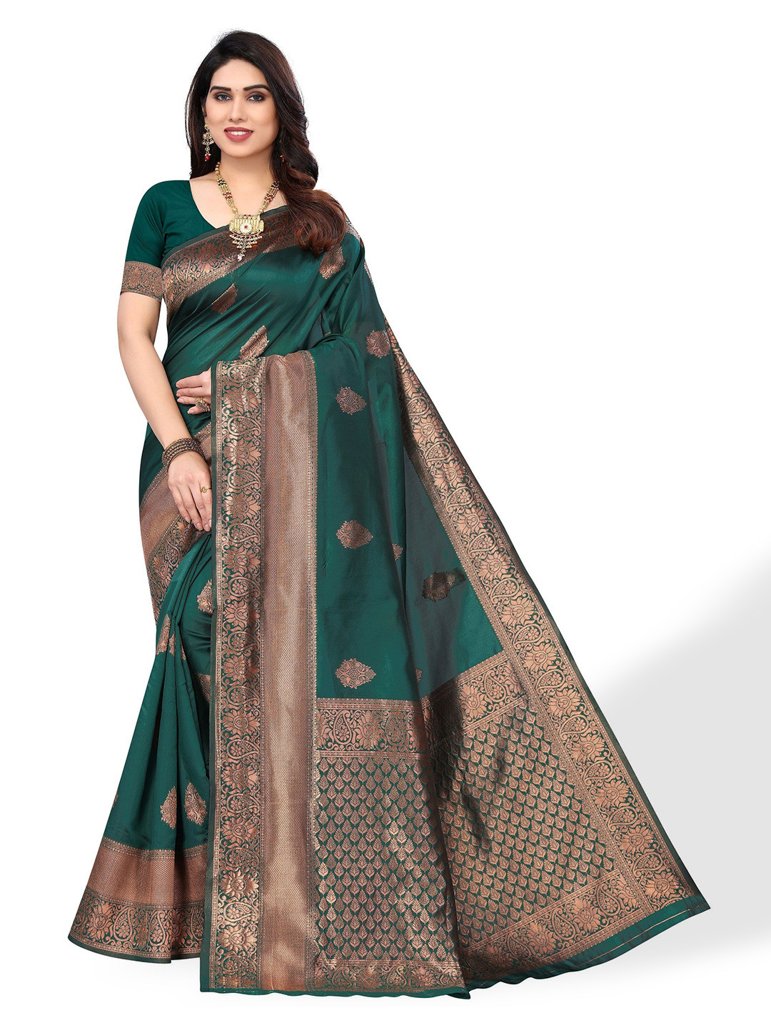 

AA-HA!! Ethnic Motifs Woven Design Zari Art Silk Banarasi Saree, Green