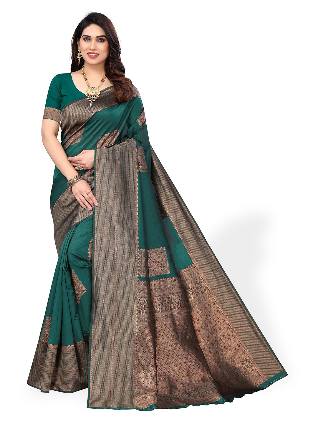 

AA-HA!! Ethnic Motifs Woven Design Zari Art Silk Banarasi Saree, Green