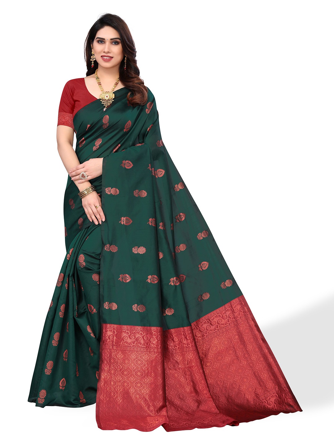 

AA-HA!! Ethnic Motifs Woven Design Zari Art Silk Banarasi Saree, Green