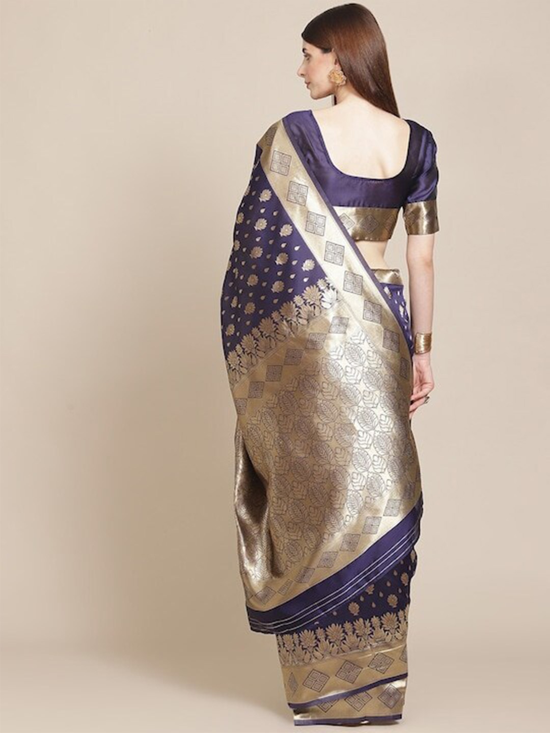 

AA-HA!! Ethnic Motifs Woven Design Zari Art Silk Banarasi Saree, Navy blue