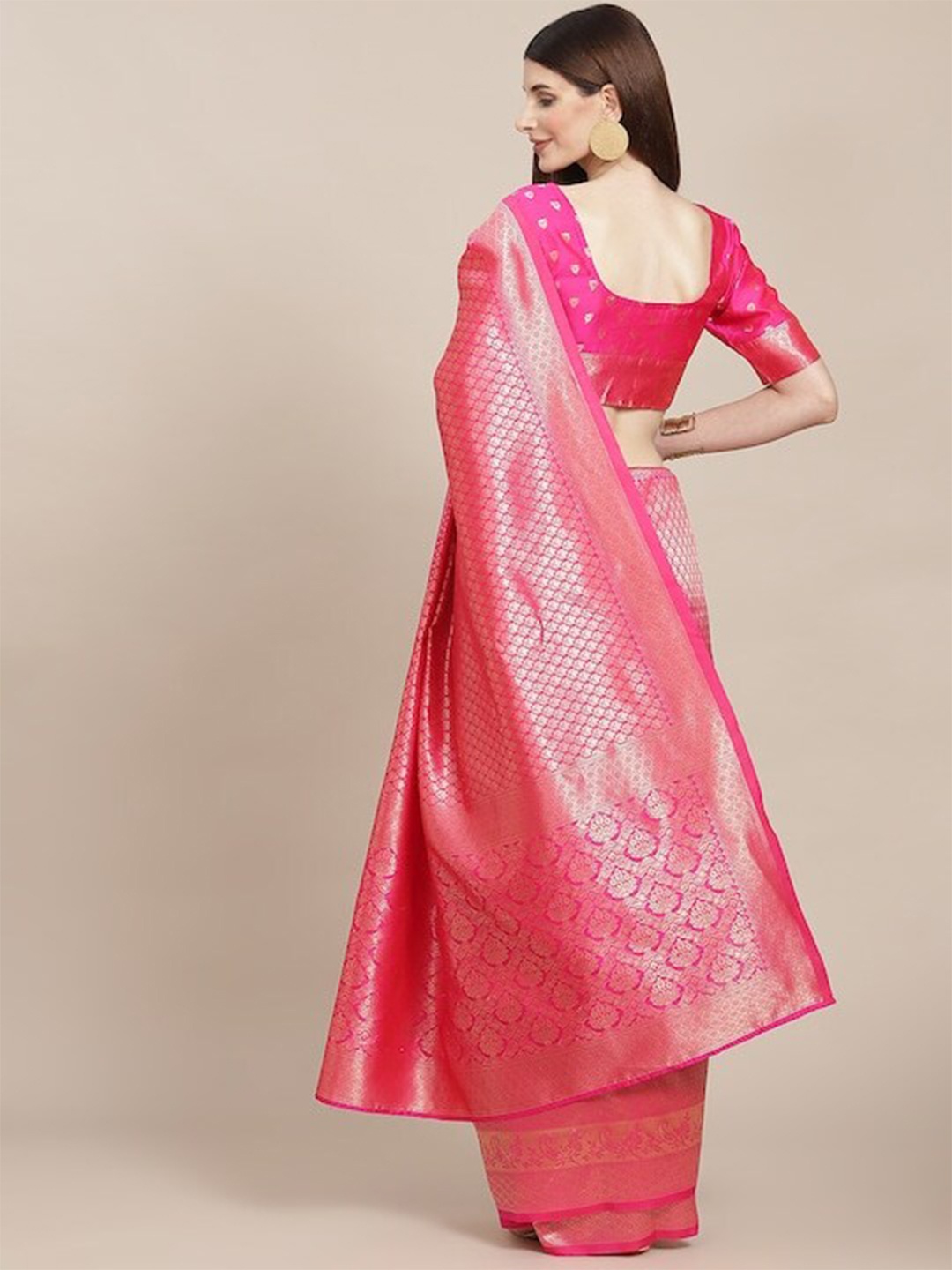 

AA-HA!! Ethnic Motifs Woven Design Zari Art Silk Banarasi Saree, Pink