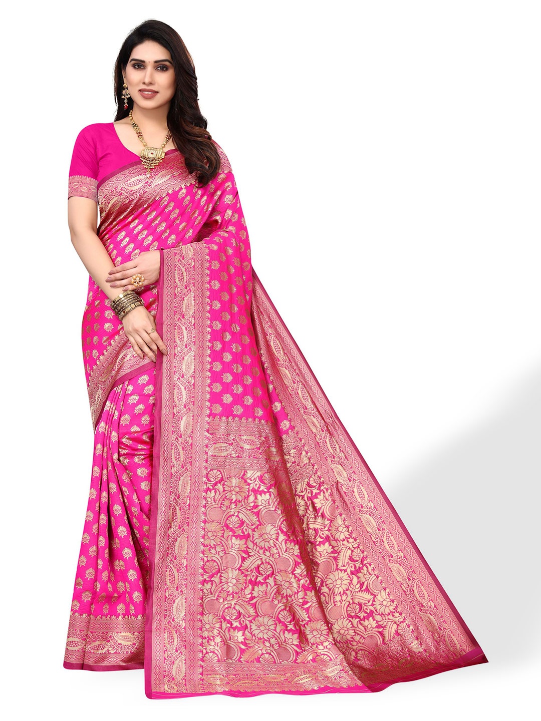 

AA-HA!! Ethnic Motifs Woven Design Zari Art Silk Banarasi Saree, Pink