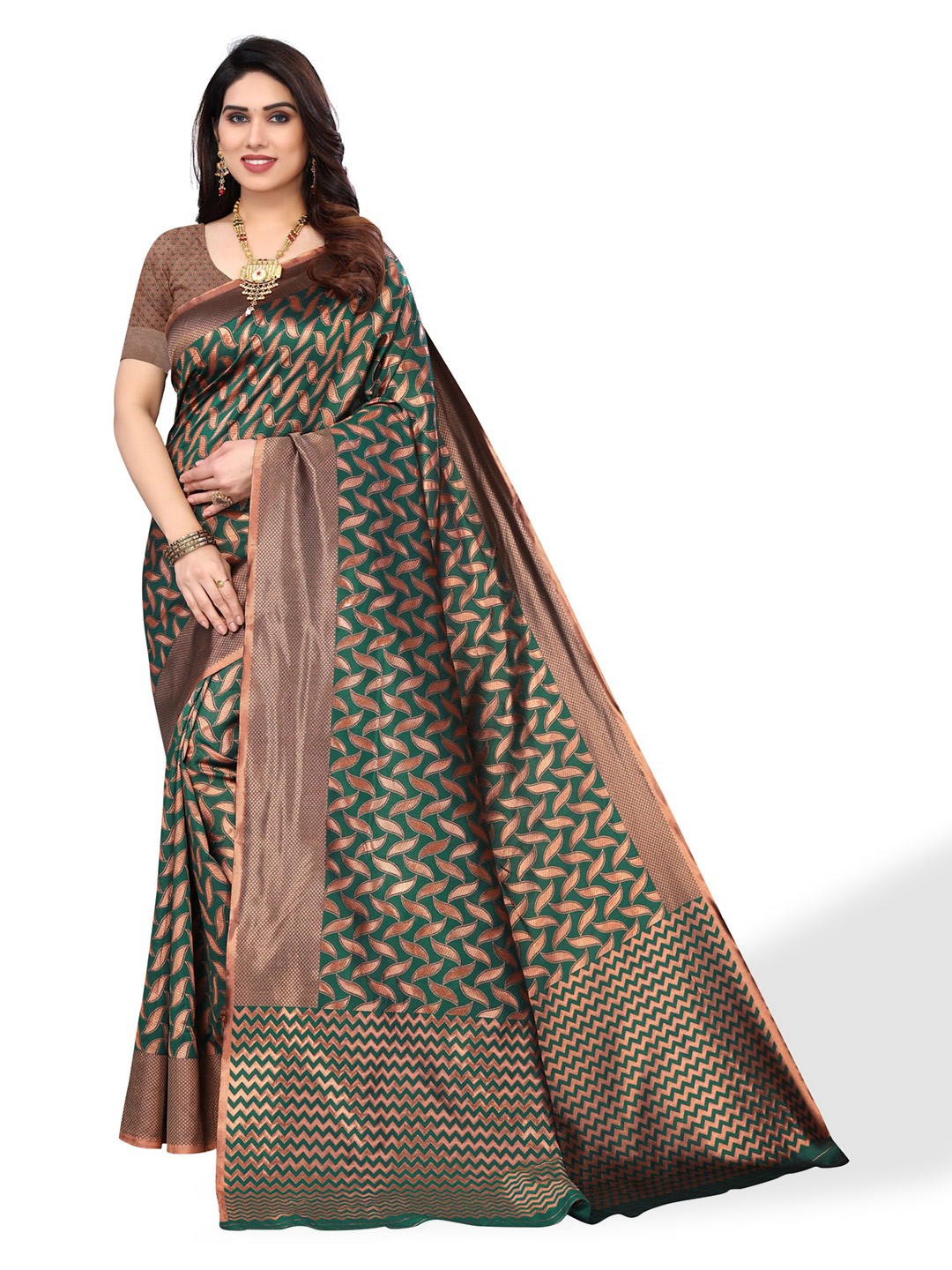 

AA-HA!! Floral Woven Design Zari Art Silk Banarasi Saree, Green