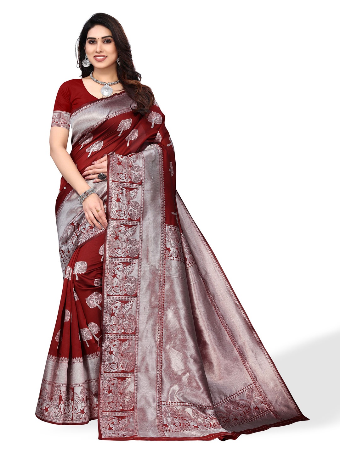 

AA-HA!! Ethnic Motifs Woven Design Zari Art Silk Banarasi Saree, Maroon