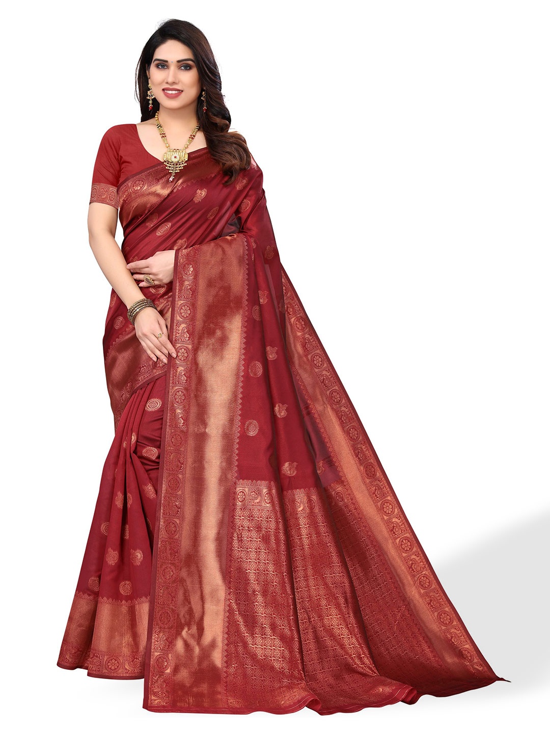 

AA-HA!! Ethnic Motifs Woven Design Zari Art Silk Banarasi Saree, Maroon