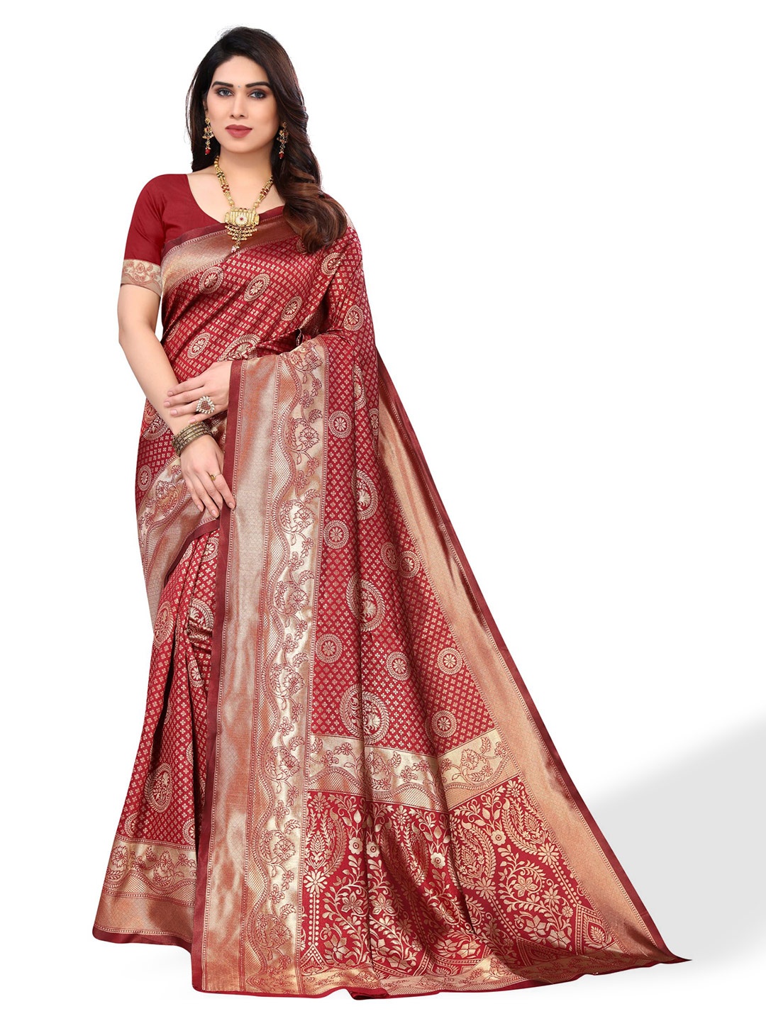 

AA-HA!! Ethnic Motifs Woven Design Zari Art Silk Banarasi Saree, Maroon