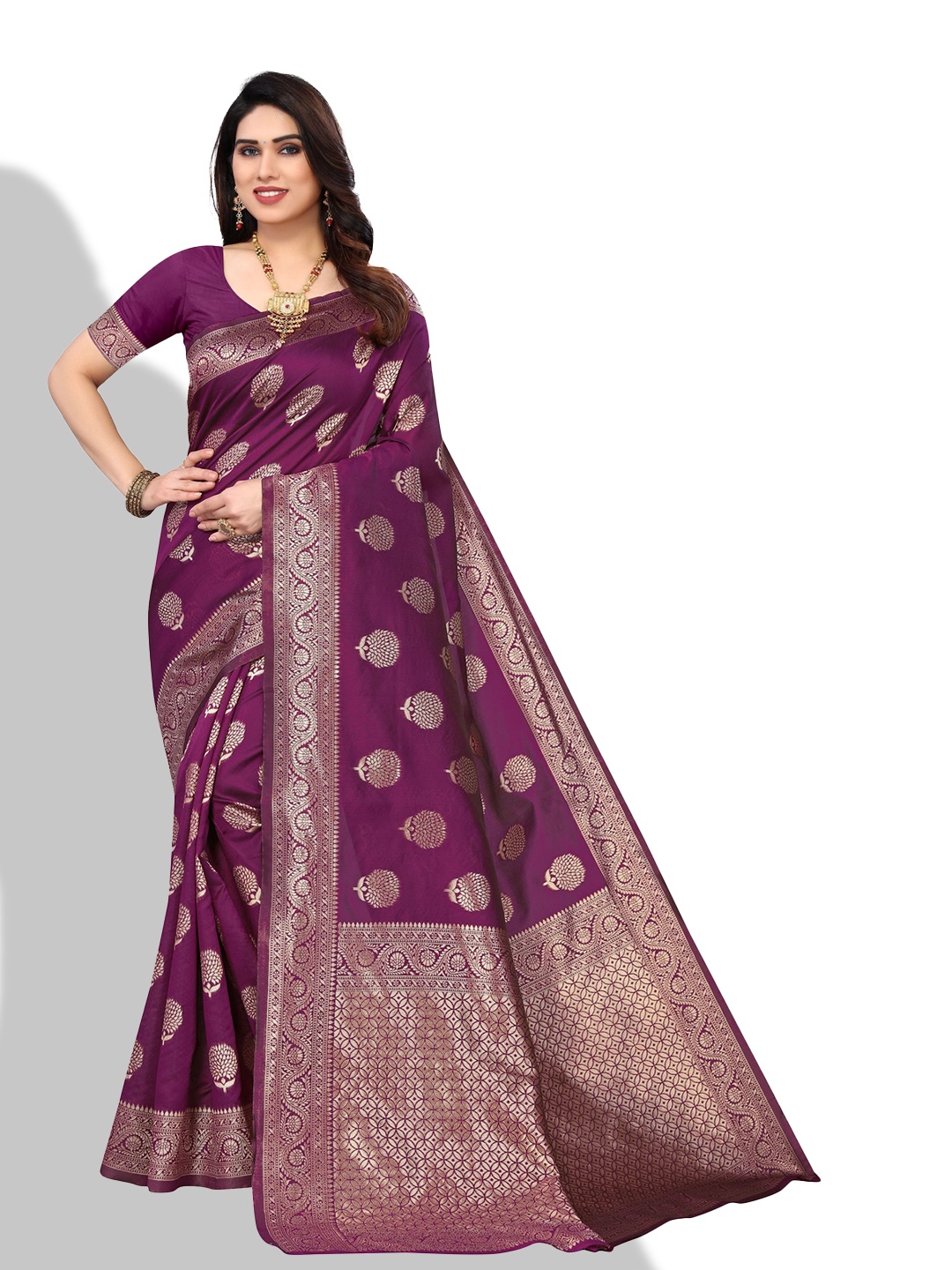 

AA-HA!! Ethinic Woven Design Zari Banarasi Saree, Purple
